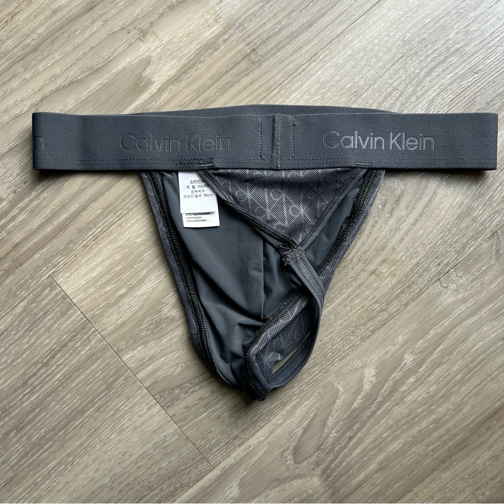 Calvin Klein | Microfiber Lace Thong in Turbulence Grey (Small) - Picture 6 of 15